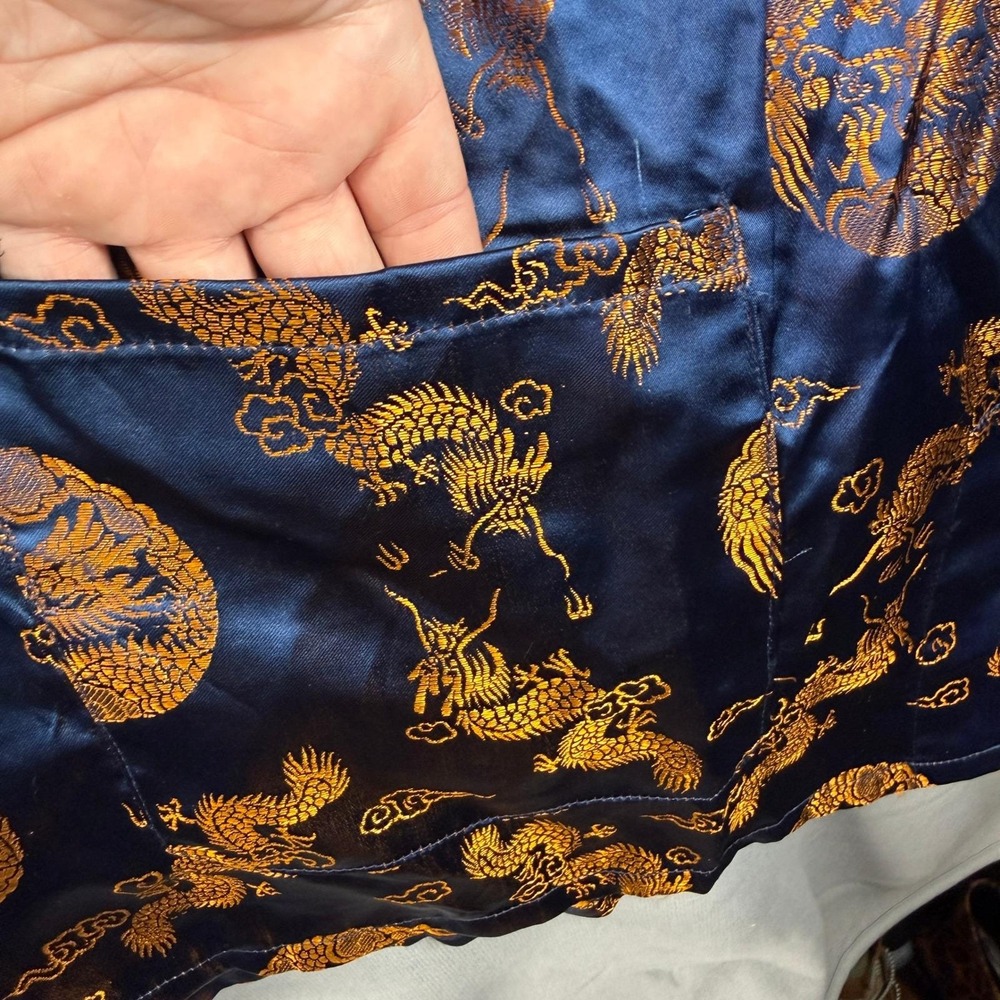 Vintage 1970s Golden Dragon Chinese Brocade Tang Jacket XXL Navy Gold Dragon - Picture 9 of 14